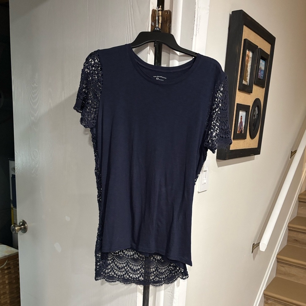 Bass Women's Dark Blue Lace Sleeve & back Tee